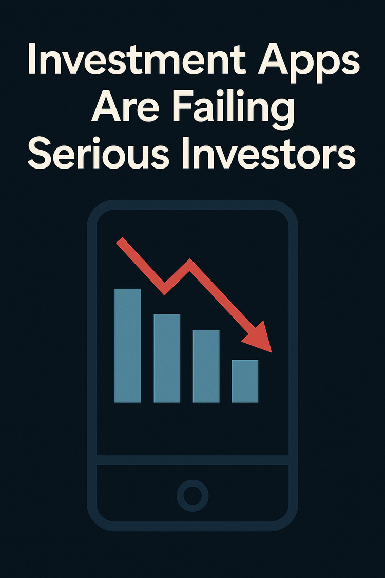 eature image showing a smartphone with a declining stock chart and the text ‘Investment Apps Are Failing Serious Investors.’