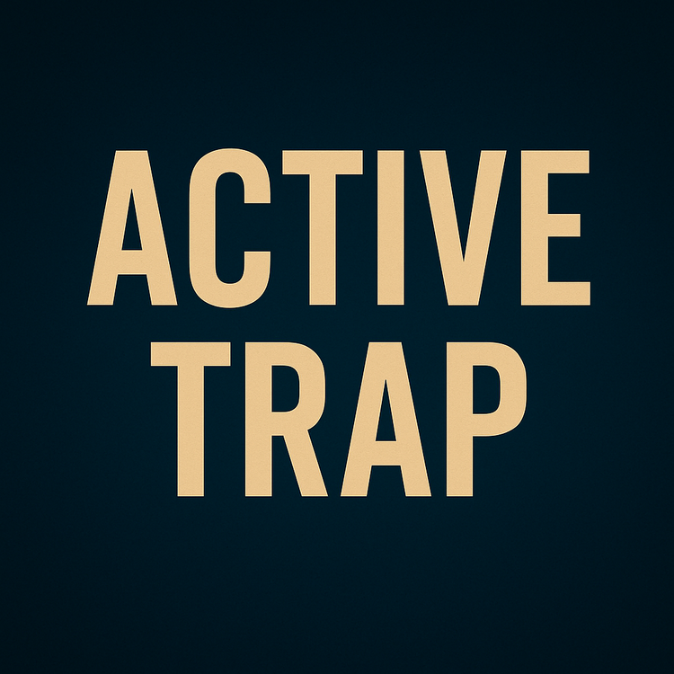 Midnight-blue background with bold beige text reading ACTIVE TRAP in all caps
