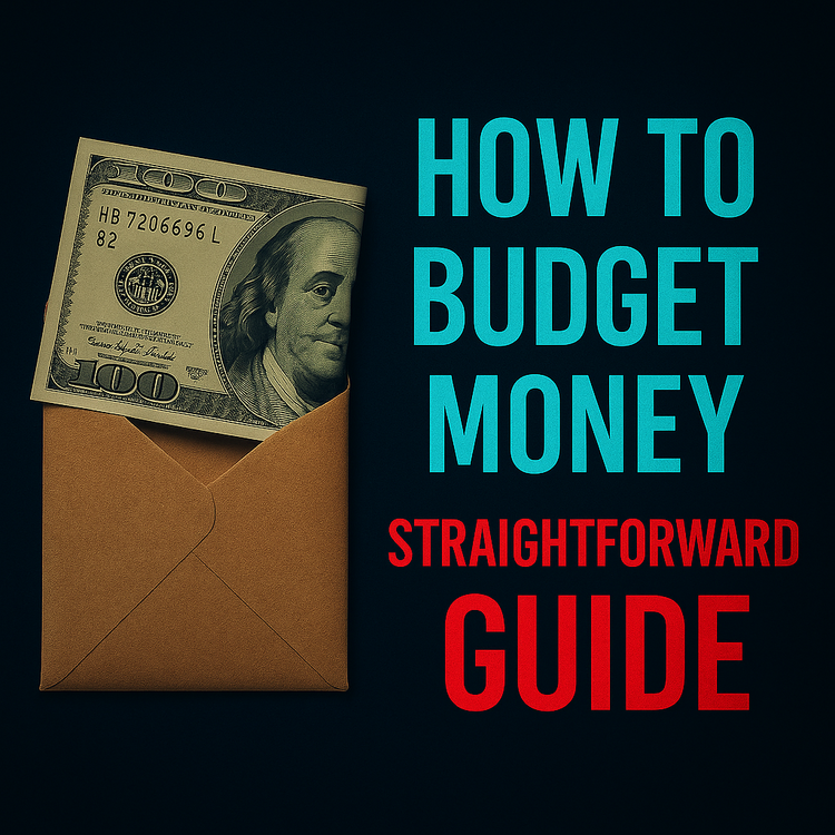 An envelope with a $100 bill sticking out next to bold text reading 'How to Budget Money: Straightforward Guide