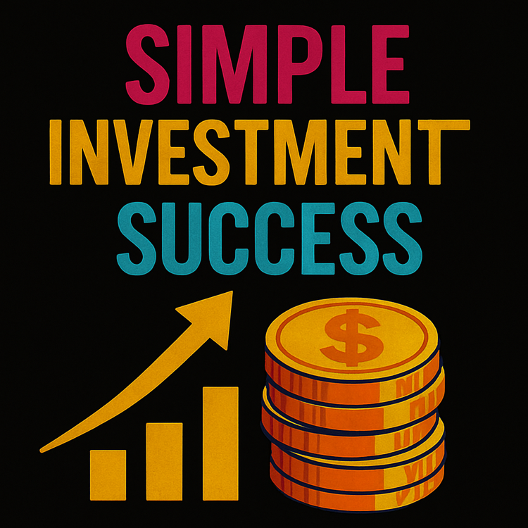 Bold retro-style thumbnail with the words “SIMPLE INVESTMENT SUCCESS” in neon colors, featuring a rising arrow and stacked gold coins on a dark background.