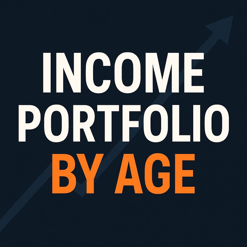 Thumbnail with text “Income Portfolio by Age” on dark navy background with faint financial chart.