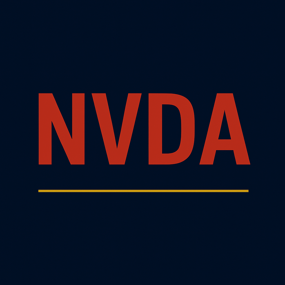 Dark background image with the Ticker symbol "NVDA" in bold red text